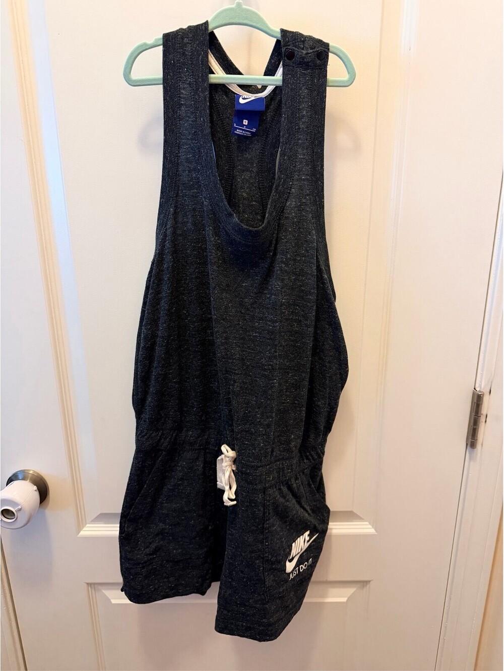 Nike Womens Gray Racerback Romper Jumpsuit Just Do It Pockets Size S